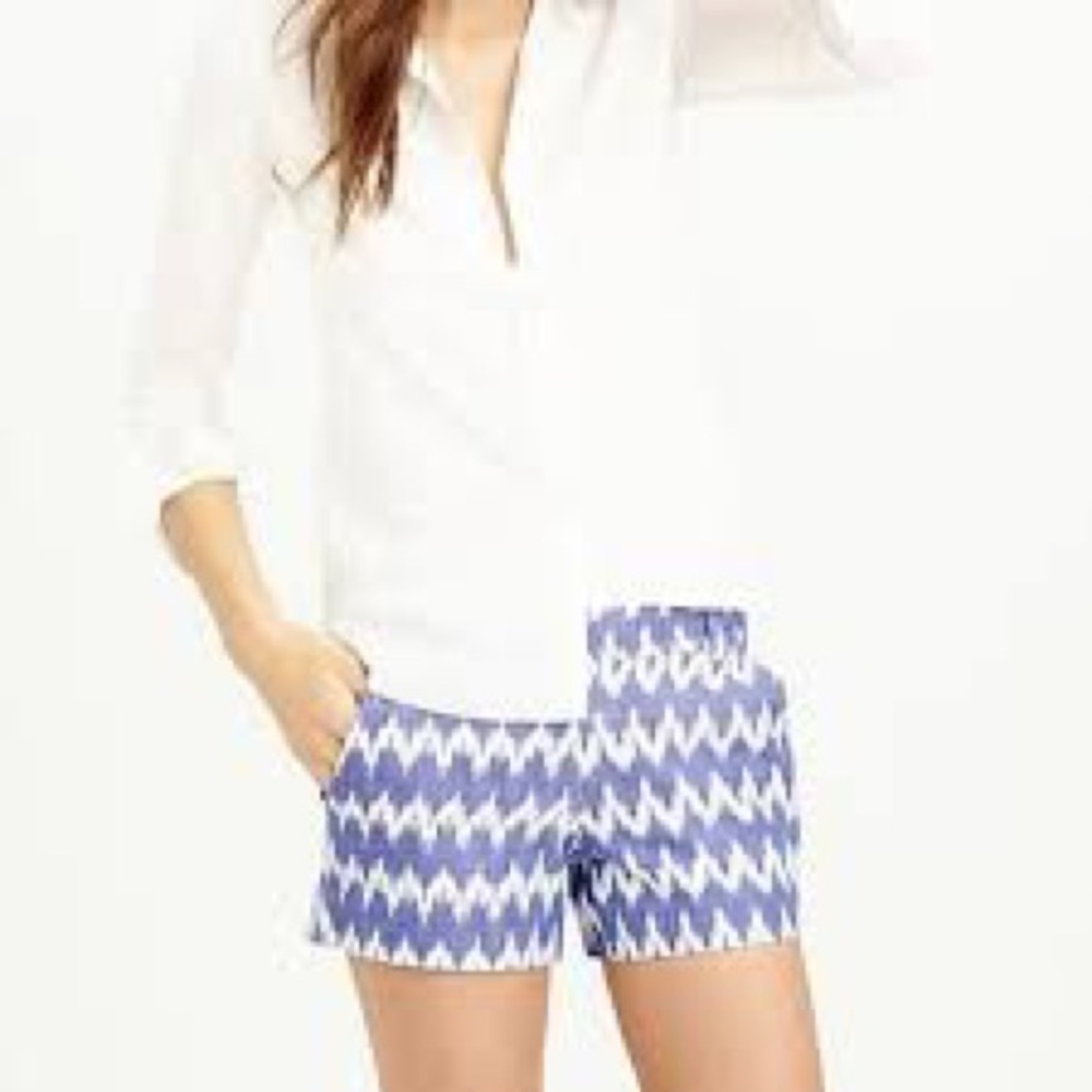 J. Crew Blue & White ZigZag Ikat Short Size 0